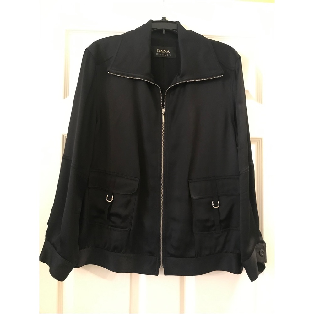 Dana Buchman Black Silk Bomber Jacket